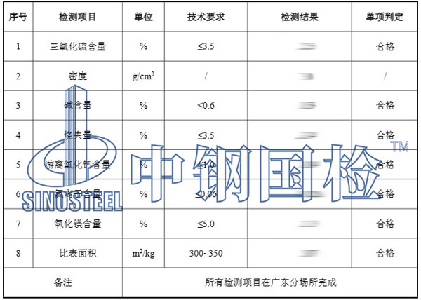 水泥性能檢測(cè)試驗(yàn)結(jié)果