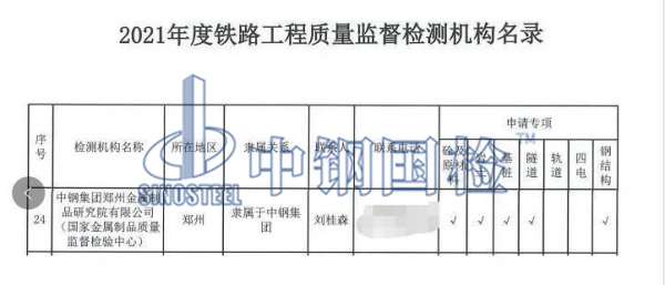 2021年度鐵路工程質(zhì)量監(jiān)督檢測(cè)機(jī)構(gòu)名錄（中鋼國(guó)檢）