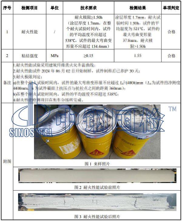 防火涂料耐火極限檢測結果